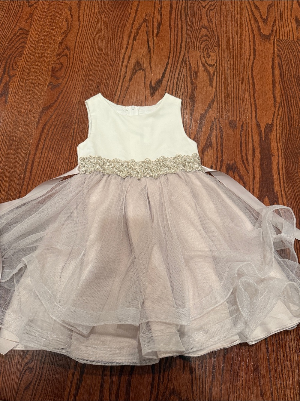 Rare Editions Ivory and Pale Gray Tulle Party Dress for Girls